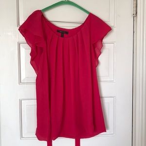 BCBGMaxazria pink crepe flutter sleeve top